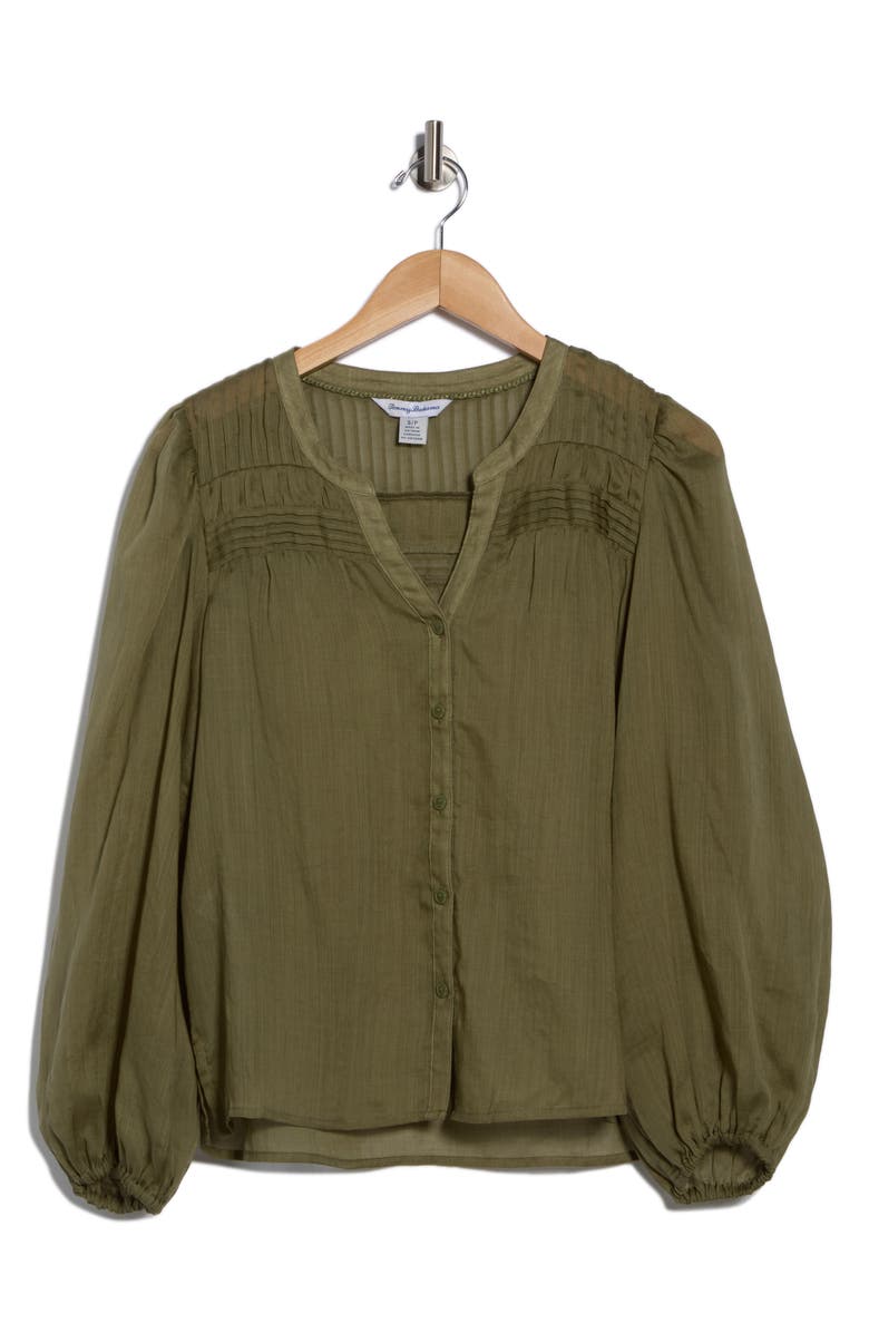 Tommy Bahama Palm Breeze Pintuck Button-Up Shirt, Alternate, color, Tea Leaf