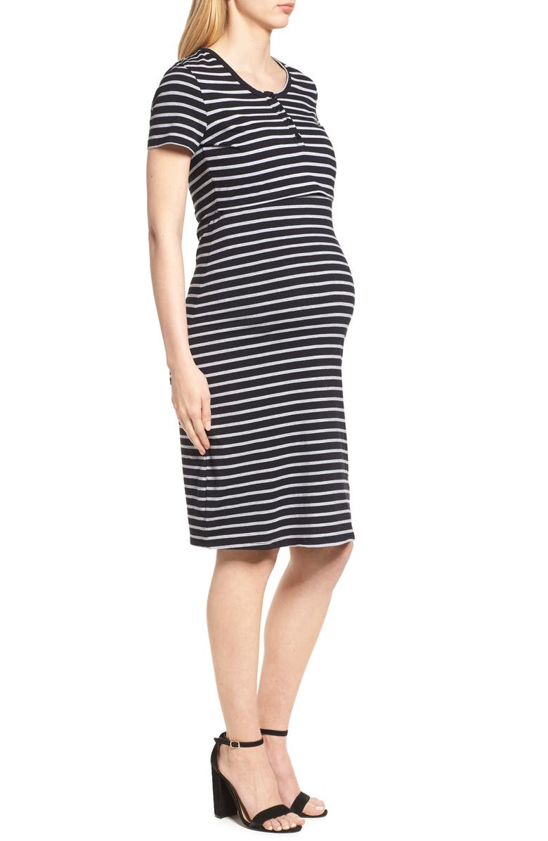 Modern Eternity Maternity/Nursing Henley T-Shirt Dress, Alternate, color, 