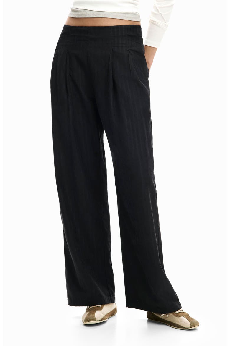 Pleat Front Wide Leg Pants, Main, color, BLACK