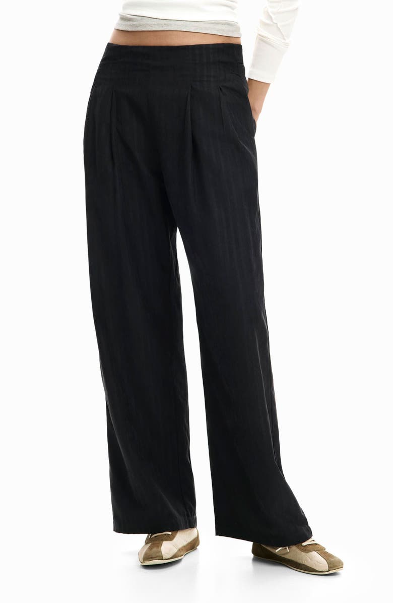 Desigual Pleat Front Wide Leg Pants, Main, color, Black