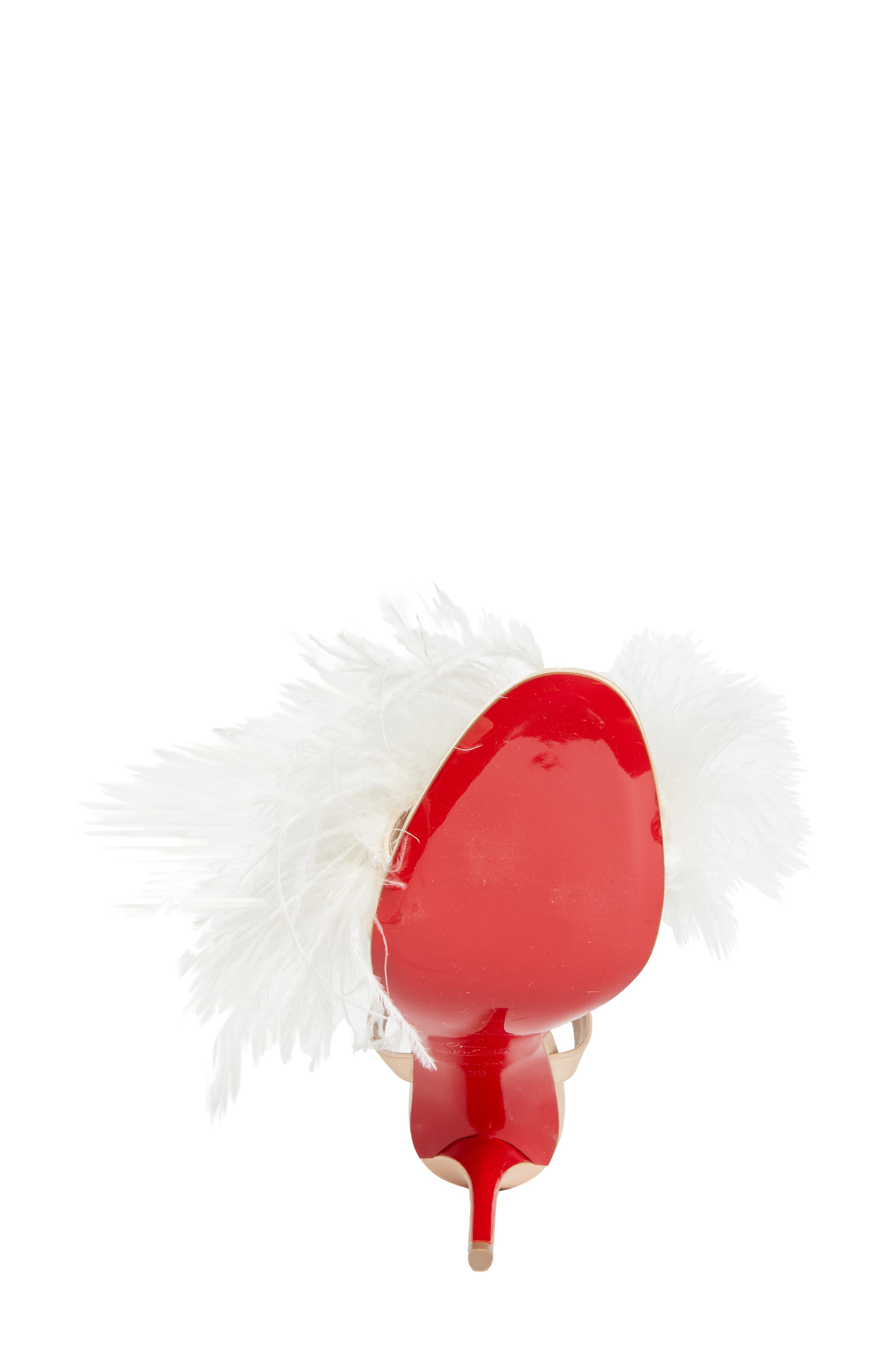 Christian Louboutin Miss Z Loubipoupi Feather Embellished Ankle Strap Sandal, Alternate, color, Blush/ Ivory