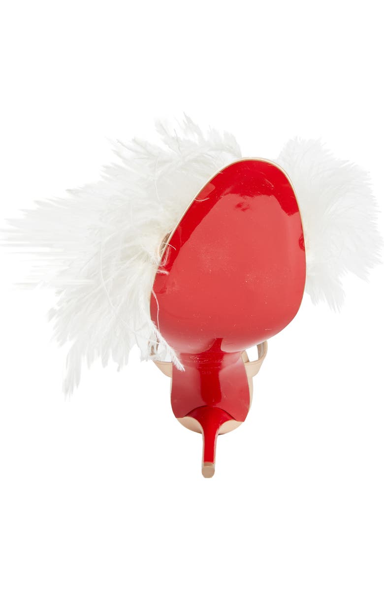 Christian Louboutin Miss Z Loubipoupi Feather Embellished Ankle Strap Sandal, Alternate, color, Blush/ Ivory