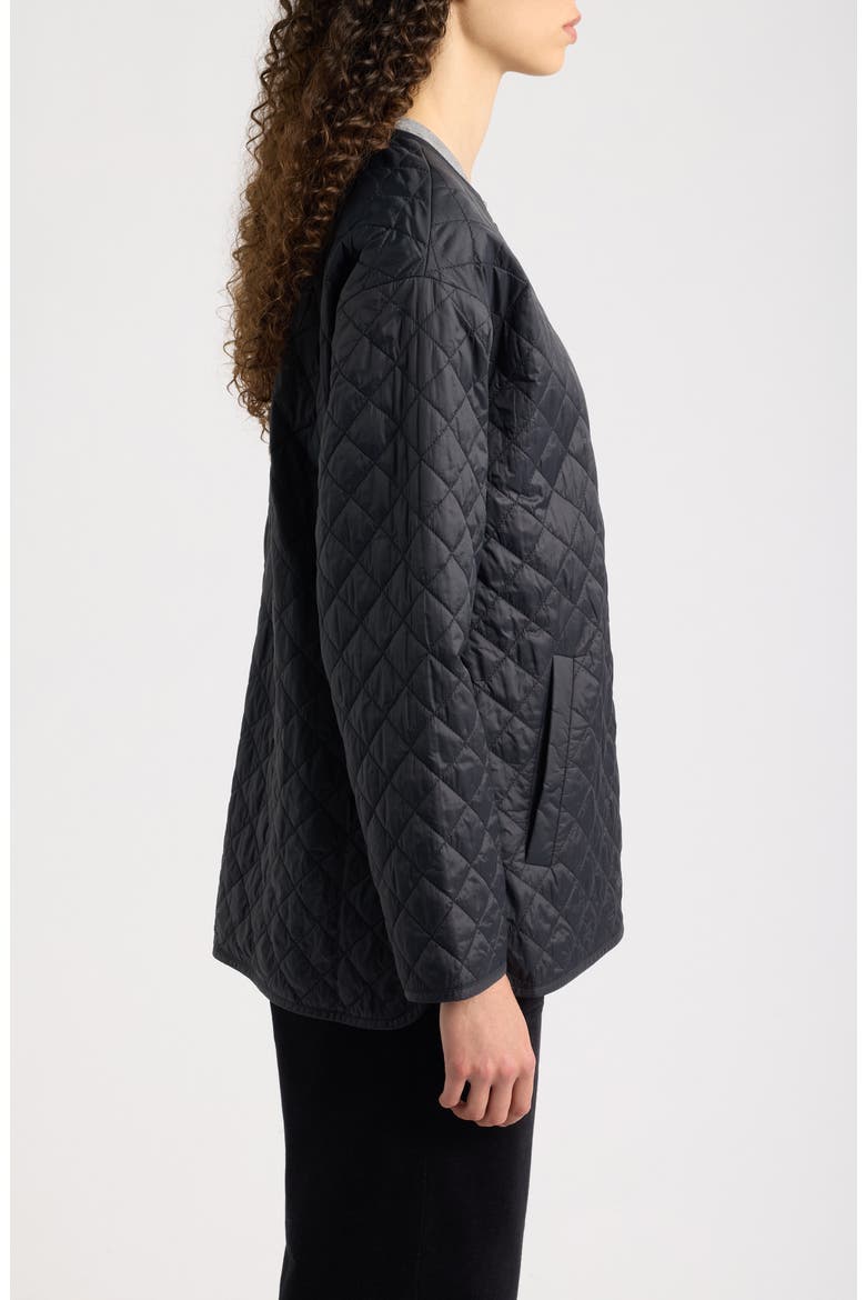 Round Neck Quilted Short Coat, Alternate, color, BLACK