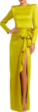 Mac Duggal Long Sleeve Structured Bow Draped Column Gown