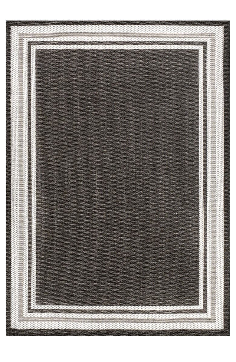 JONATHAN Y James Modern Border Stripe Indoor/Outdoor Area Rug, Main, color, Black/Cream