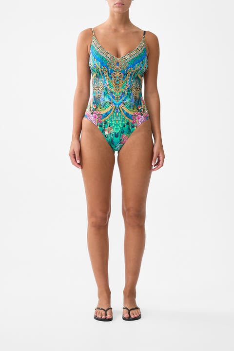 V Neck Underwire One Piece With Back Closure