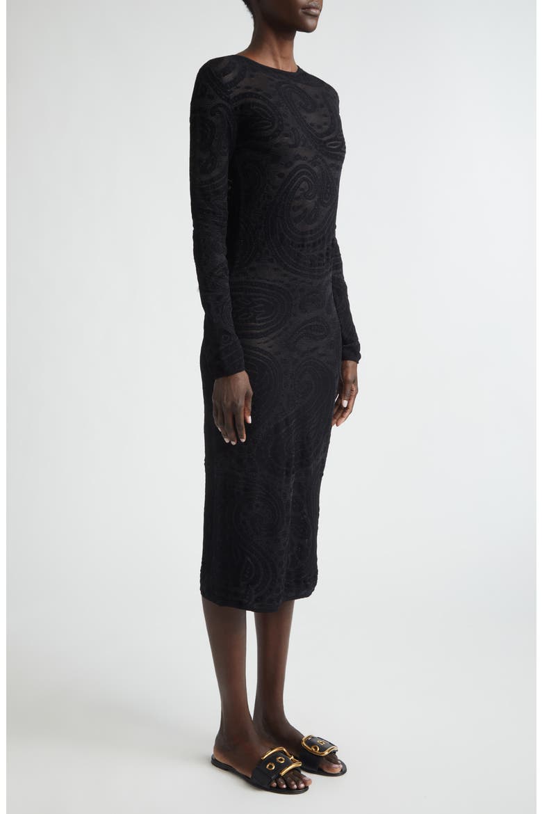 Paisley Intarsia Long Sleeve Midi Sweater Dress, Alternate, color, BLACK