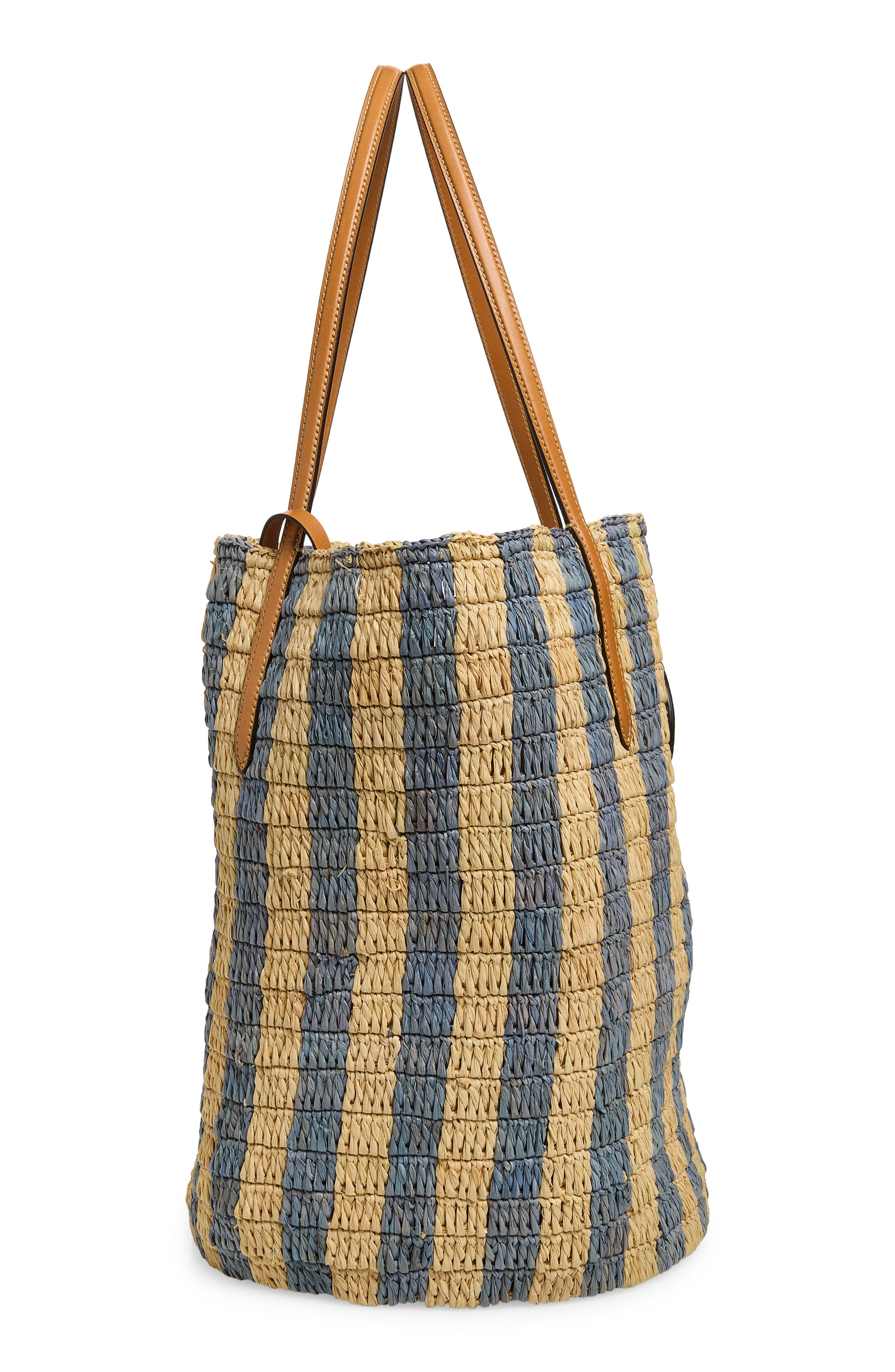 Valentino Garavani VLOGO Signature Crochet Raffia Tote, Alternate, color, Natural/ Blue