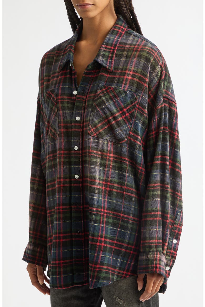 Drop Neck Plaid Cotton Workshirt, Alternate, color, NAVY GREEN PLAID