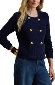 Lauren Ralph Lauren Double Breasted Combed Cotton Cardigan