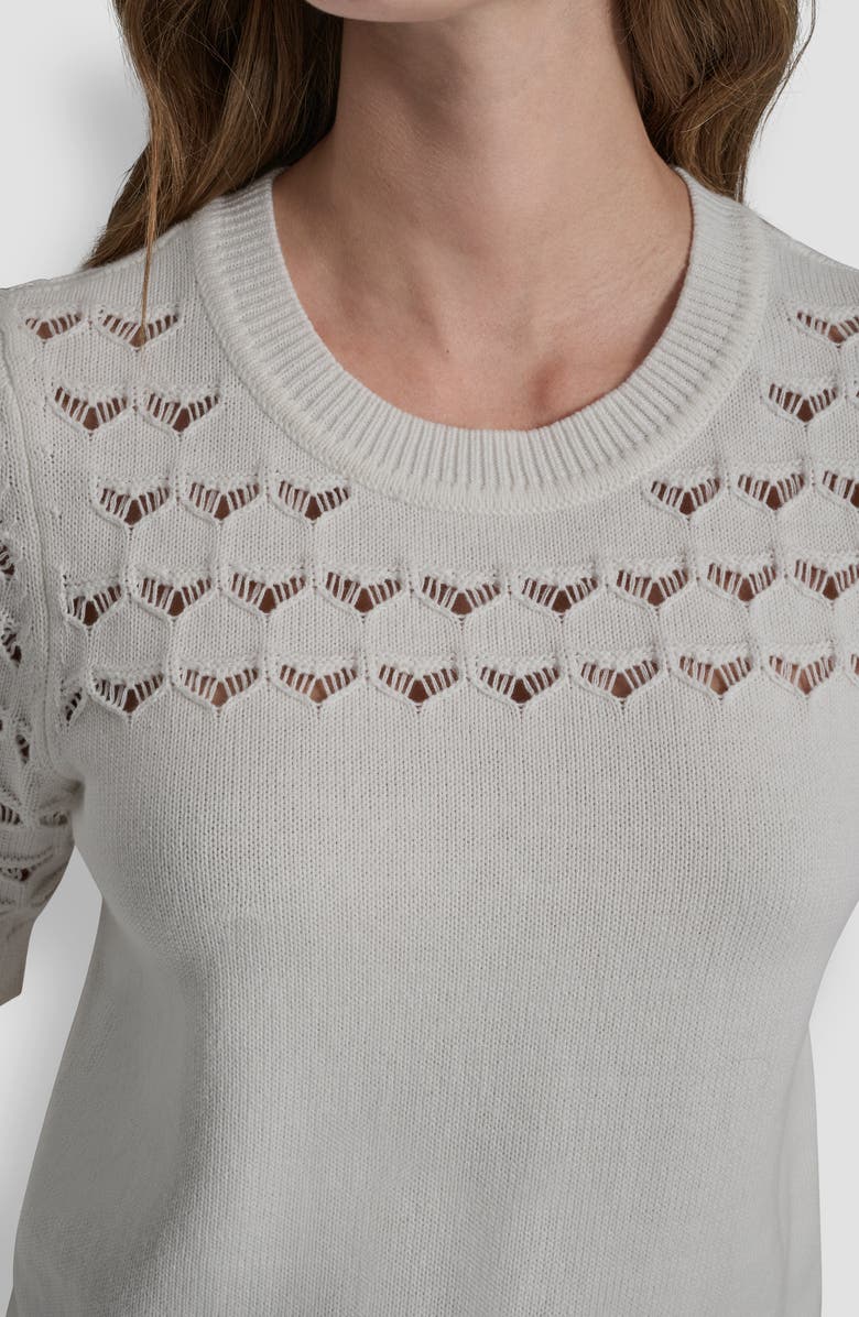 DKNY Pointelle Yoke Sweater, Alternate, color, Ivory