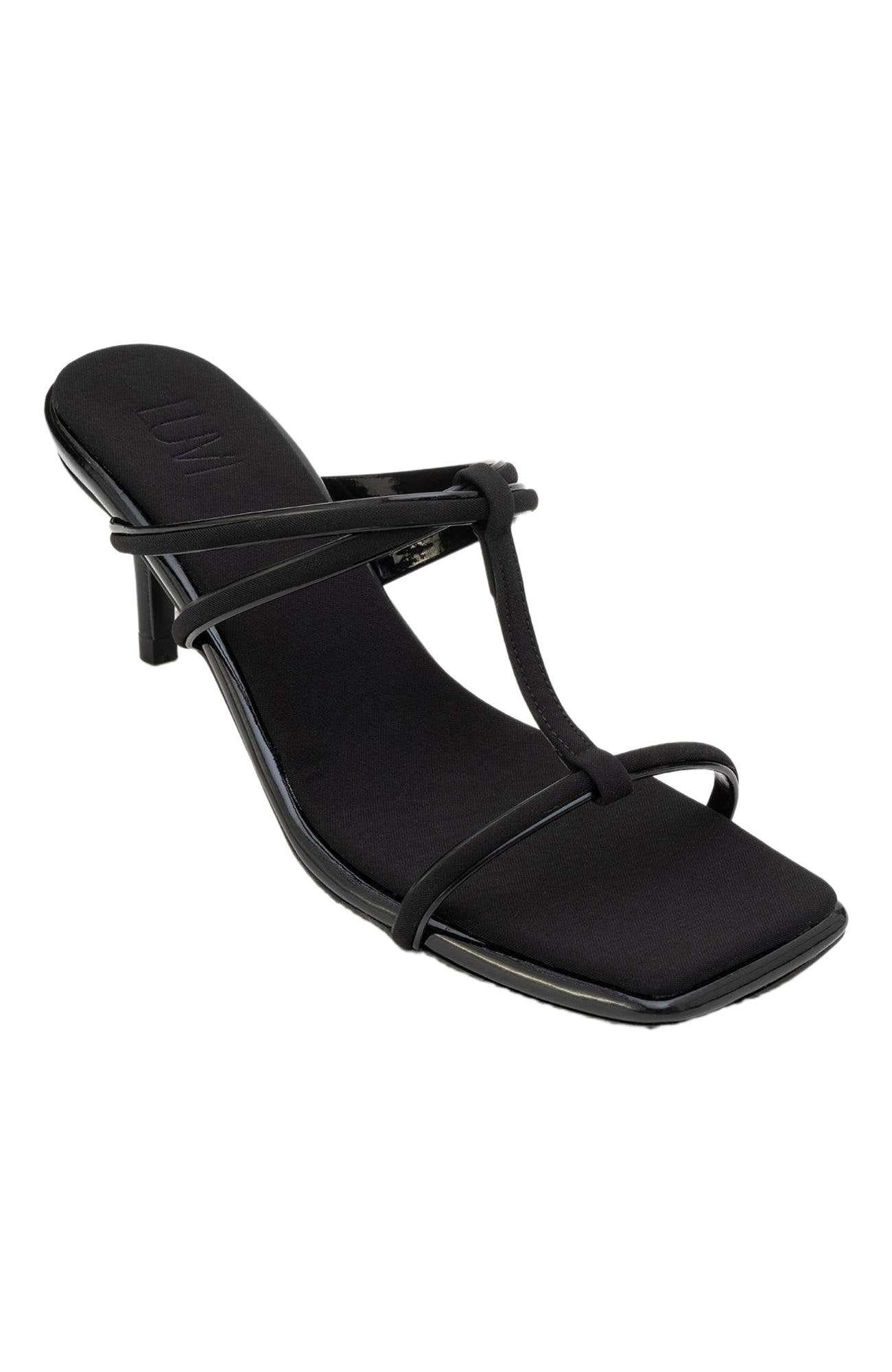 Prologue Shoes Mocha Strap Heel Sandal, Alternate, color, Black Faux Leather