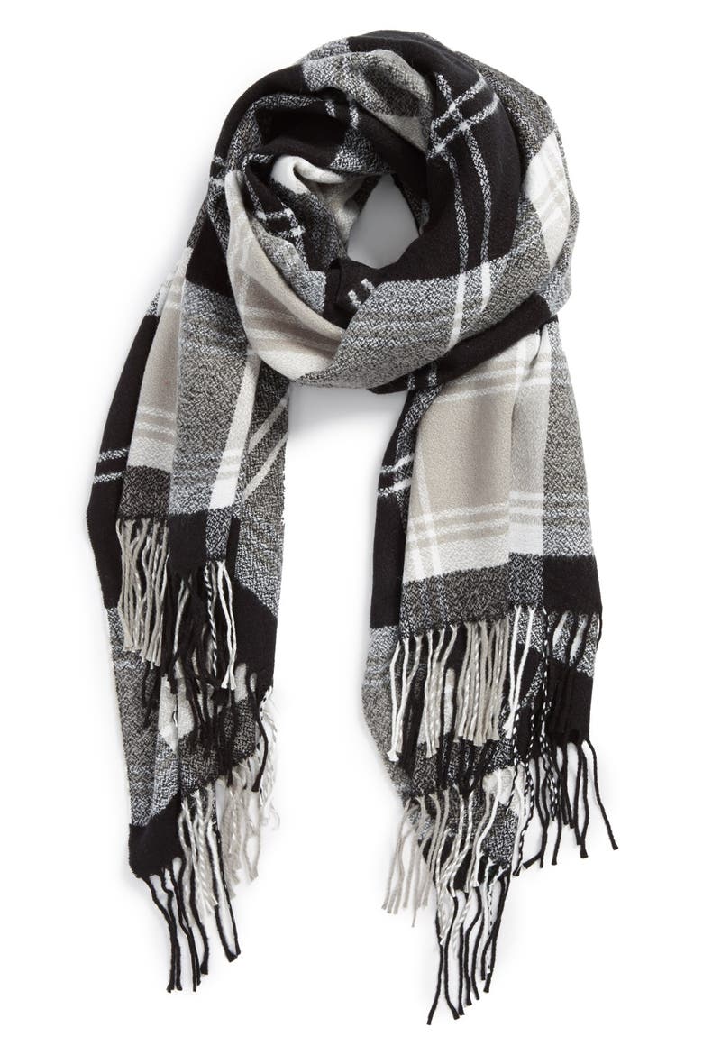 Plaid Scarf, Main, color, BLACK/ WHITE