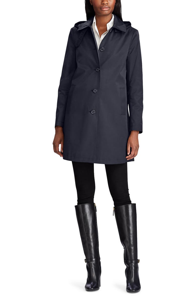 Lauren Ralph Lauren Balmacaan Hooded Raincoat, Alternate, color, Dk Navy