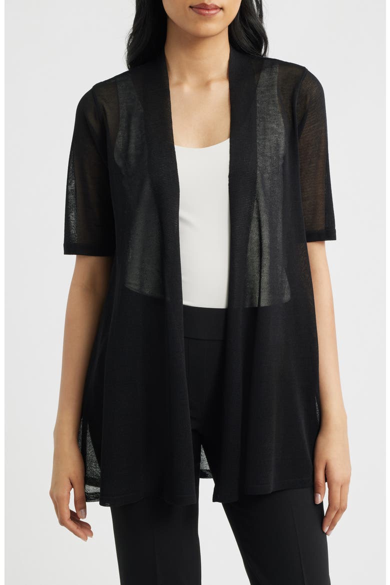 Semisheer Short Sleeve Cardigan, Main, color, ANNE BLACK