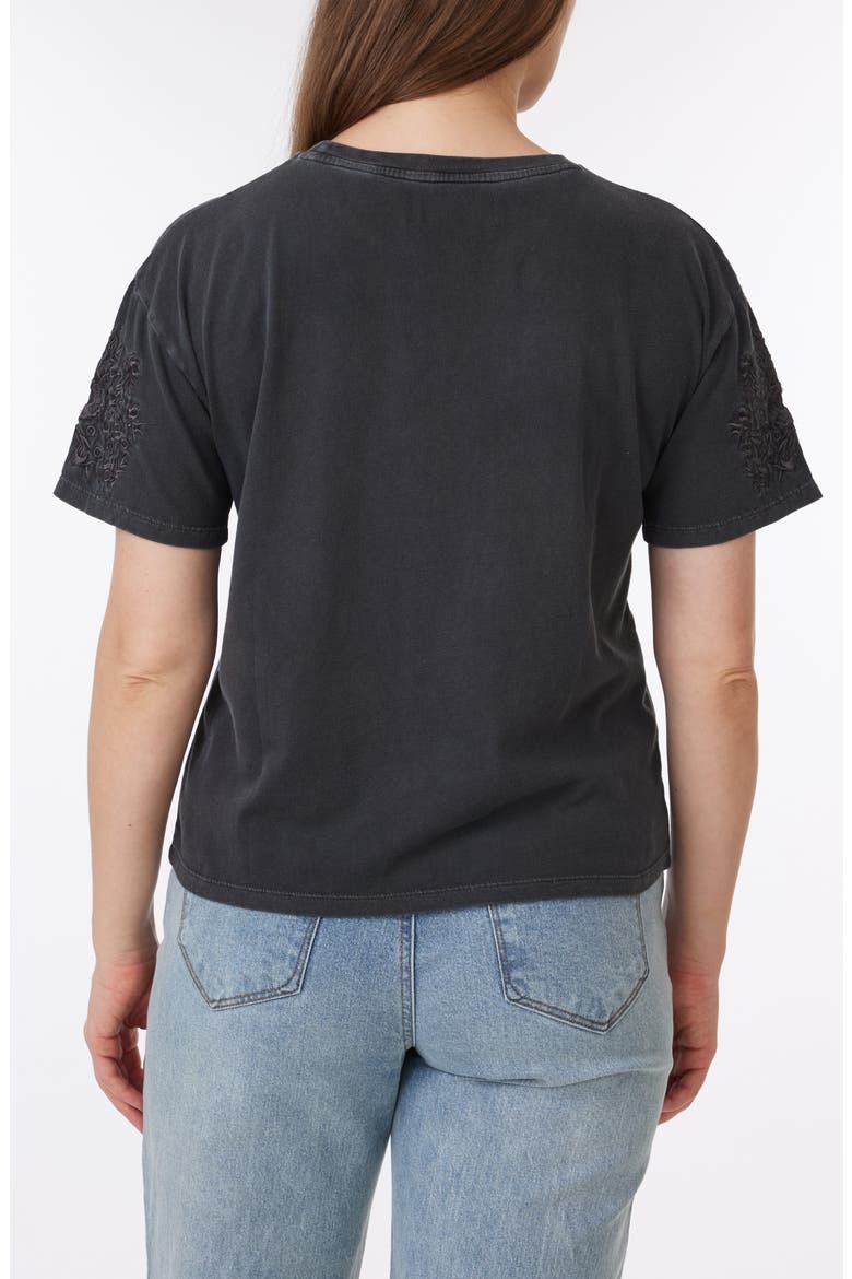 Toni Floral Embroidered Sleeve Boxy Cotton T-Shirt, Alternate, color, BLACK SAND