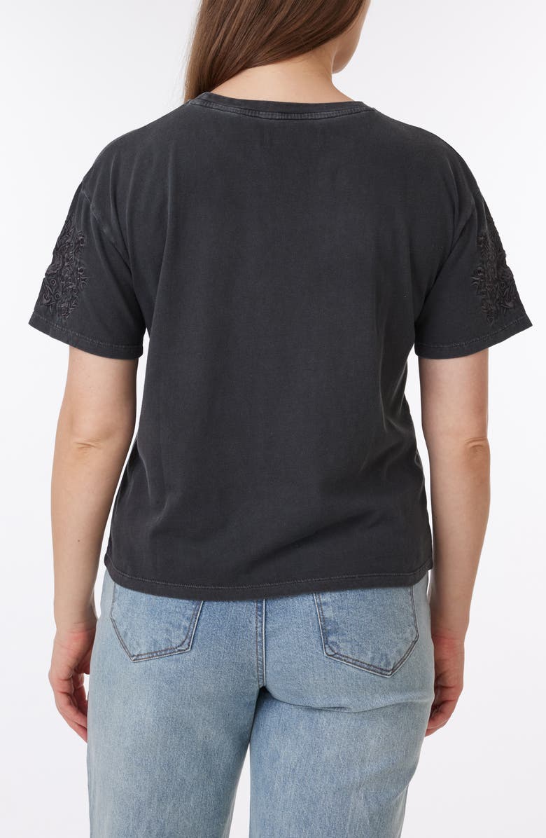 C & C California Toni Floral Embroidered Sleeve Boxy Cotton T-Shirt, Alternate, color, Black Sand