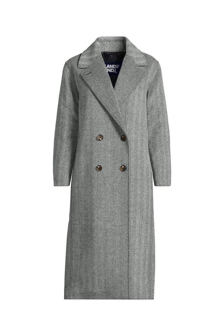 Insulated Double Breasted Wool Coat, Alternate, color, Black Wool Herringbone