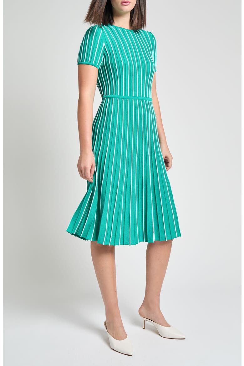 Modern Fit Stripe A-Line Knit Dress, Alternate, color, EMERALD AWE/ WHITE