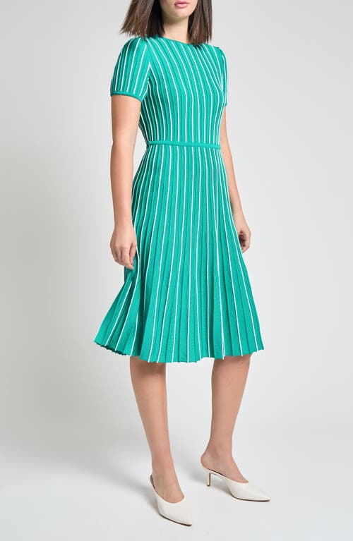 Shop Ming Wang Modern Fit Stripe A-line Knit Dress In Emerald Awe/white