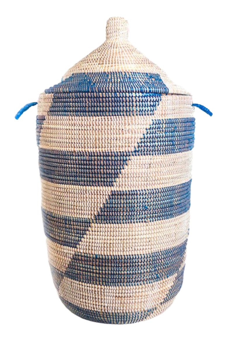 Dou Lid Storage Basket Stripe Blue, Main, color, Blue
