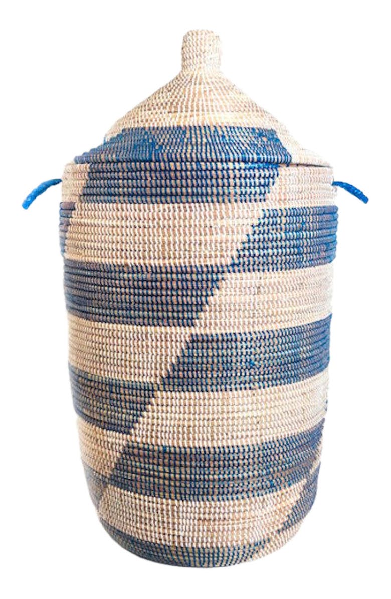 Mbare Dou Lid Storage Basket Stripe Blue, Main, color, Blue