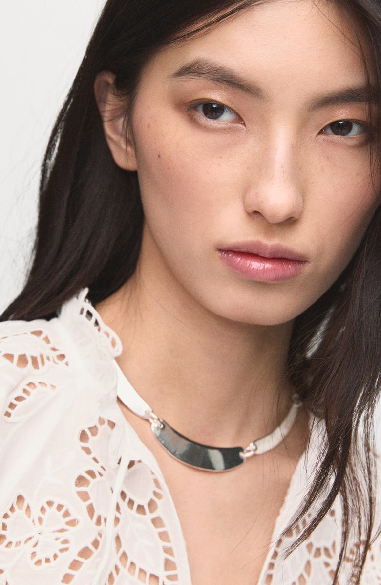 MANGO Embroidered Eyelet Tie Cuff Long Sleeve Top, Alternate, color, Ecru