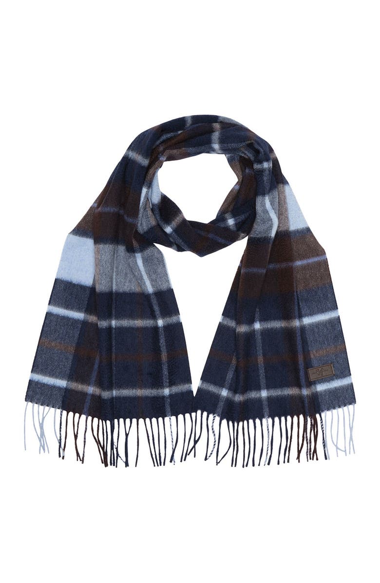 Hickey Freeman Cashmere Plaid Scarf, Main, color, Navy