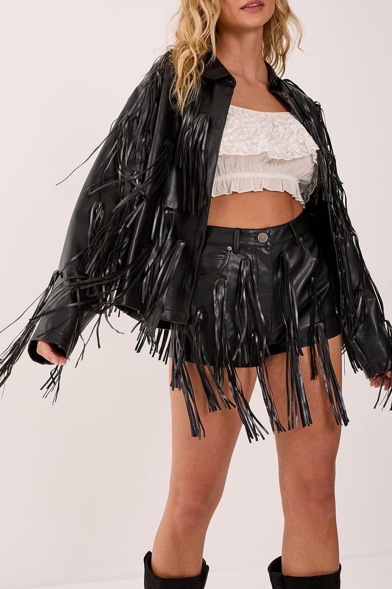 Faux Leather Tassel Jacket, Alternate, color, Black
