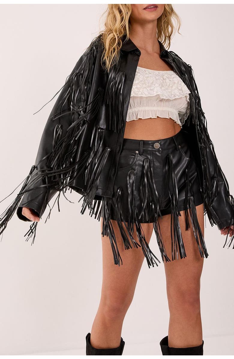 NASTY GAL Faux Leather Tassel Jacket, Alternate, color, Black