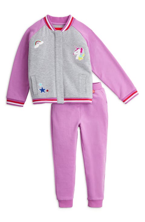 Kids' Pink Patch Bomber Jacket & Joggers Set