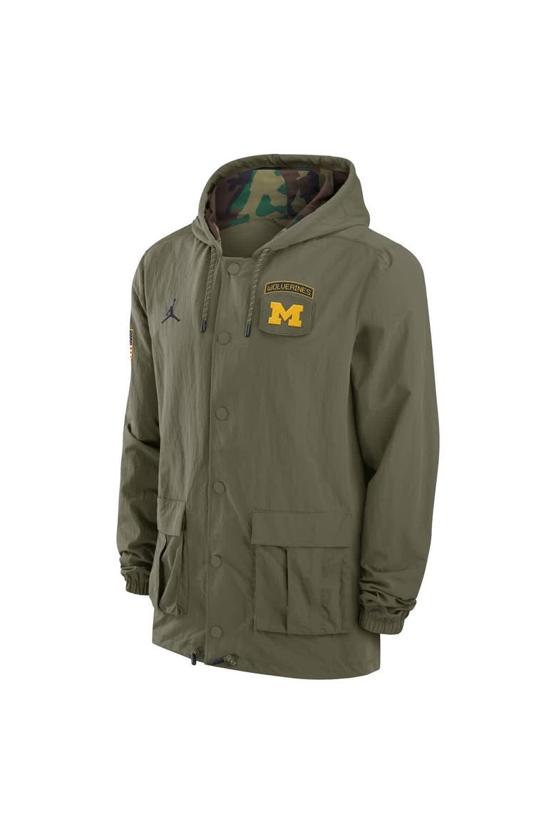 Men's Jordan Brand Olive Michigan Wolverines 2024 Military Appreciation Full-Snap Hoodie Military Jacket, Alternate, color, Olive