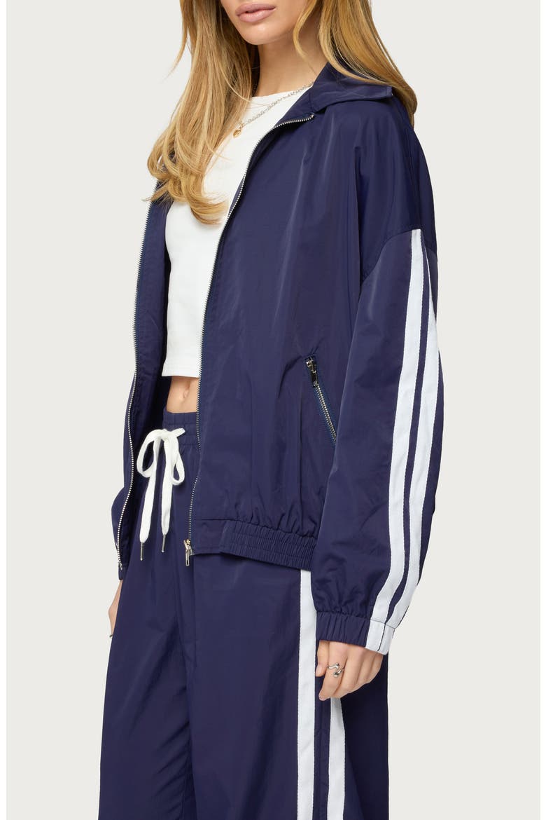 Kieran Stripe Nylon Track Jacket, Alternate, color, NAVY