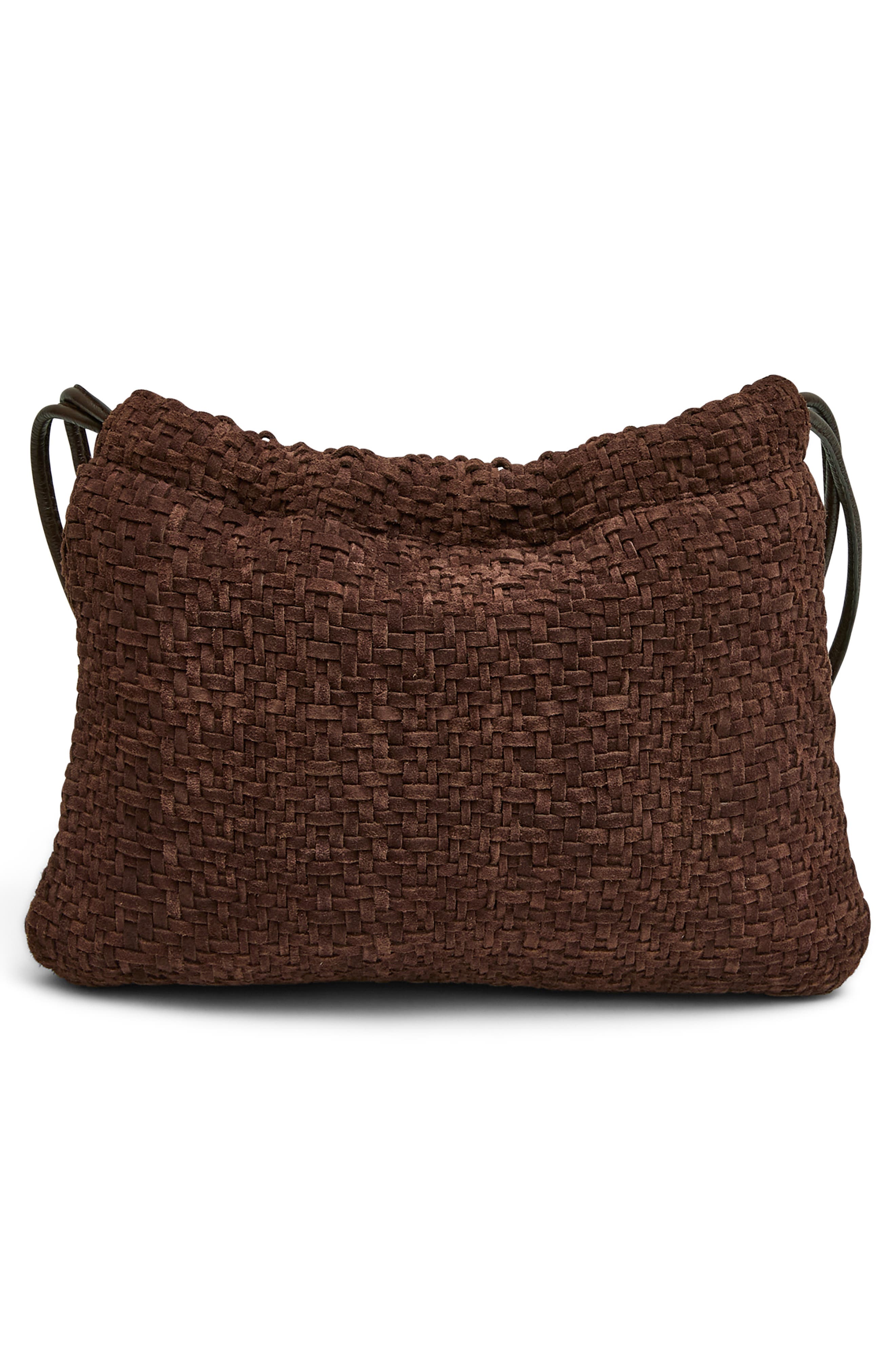 Tie Breaker Shoulder Bag, Alternate, color, FUDGE WOVEN SUEDE
