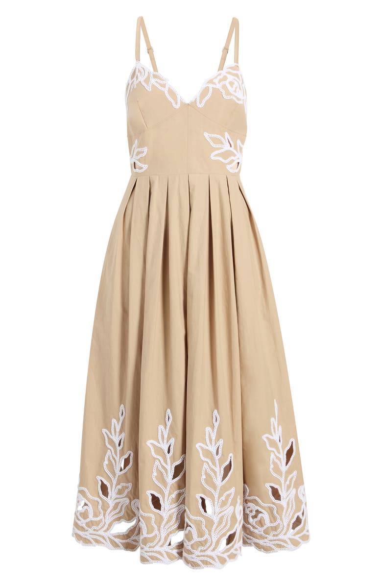 Cinq à Sept Maude Embroidered A-Line Dress, Alternate, color, Khaki/ White