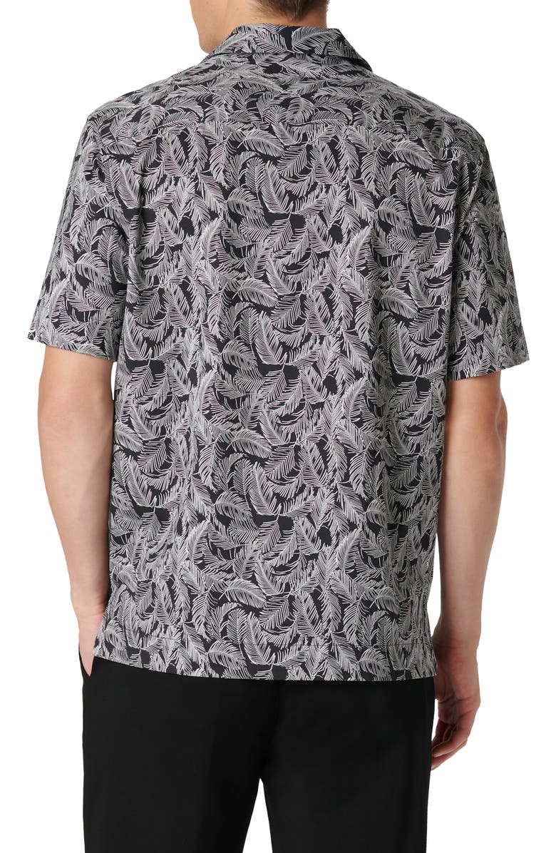 Bugatchi Cole OoohCotton<sup>®</sup> Feather Leaf Print Camp Shirt, Alternate, color, Black