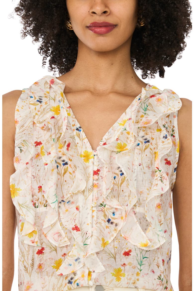Ruffled V-Neck Sleeveless Top, Alternate, color, ULTRA WHITE