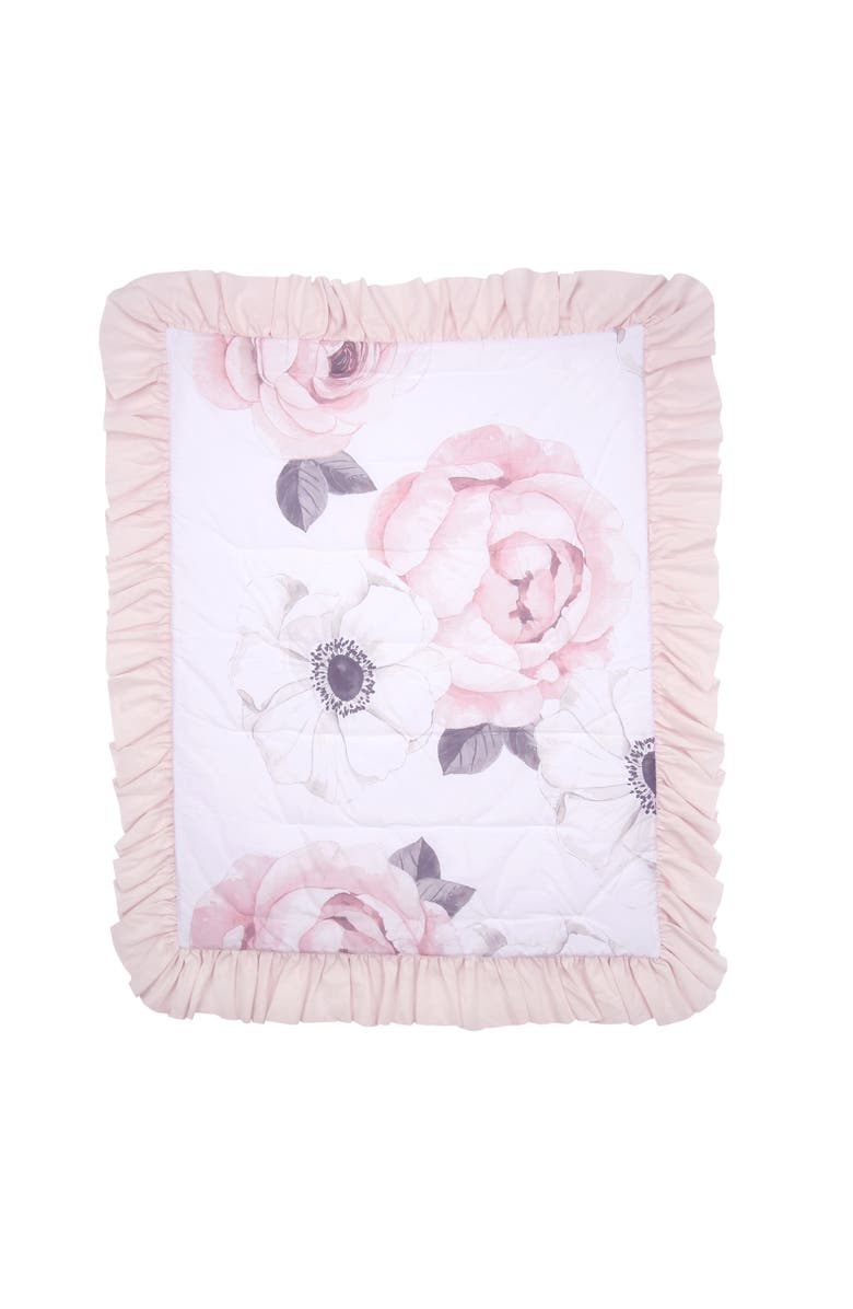 Lambs & Ivy Floral Garden Watercolor Linen 5-Piece Baby Crib Bedding Set, Alternate, color, Pink