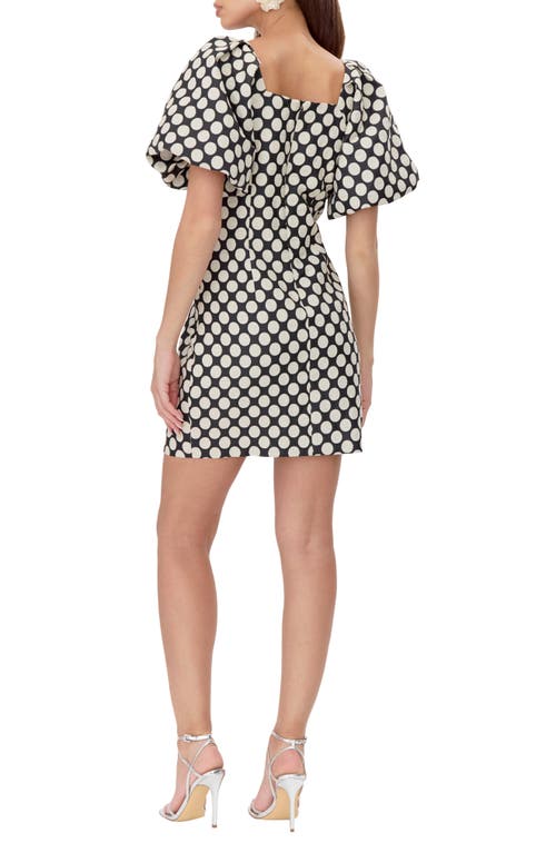 Adelyn Rae Willow Puff Sleeve Dot Jacquard Sheath Dress In Black