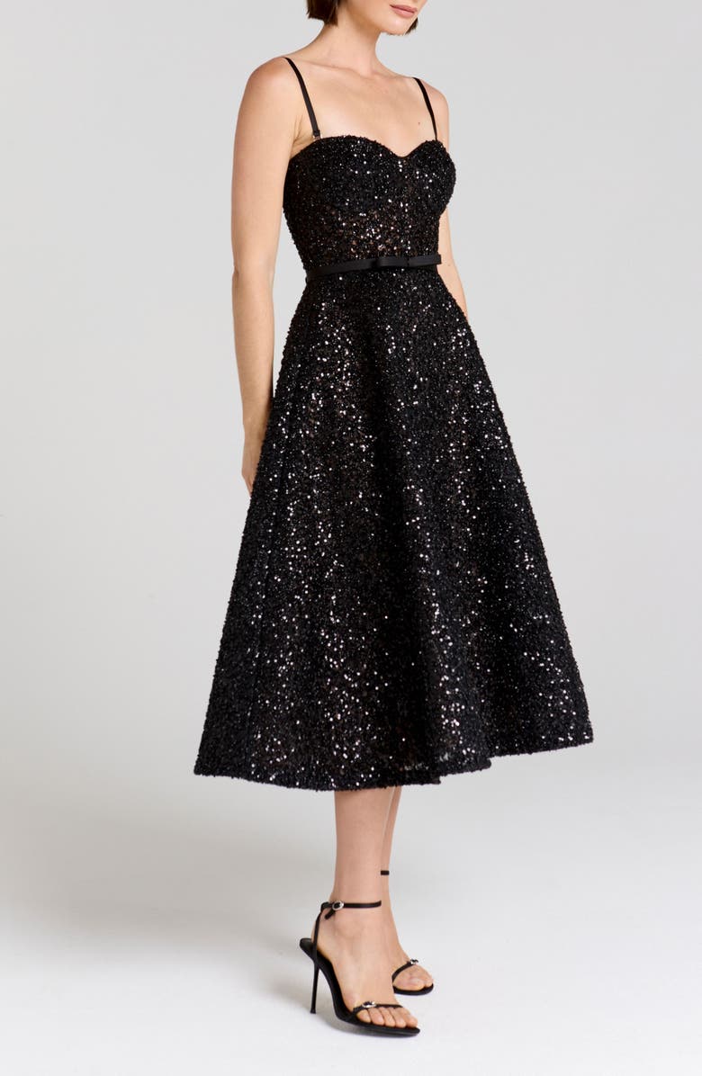 NADINE MERABI Marilyn Rhinestone Cocktail Dress, Alternate, color, Black