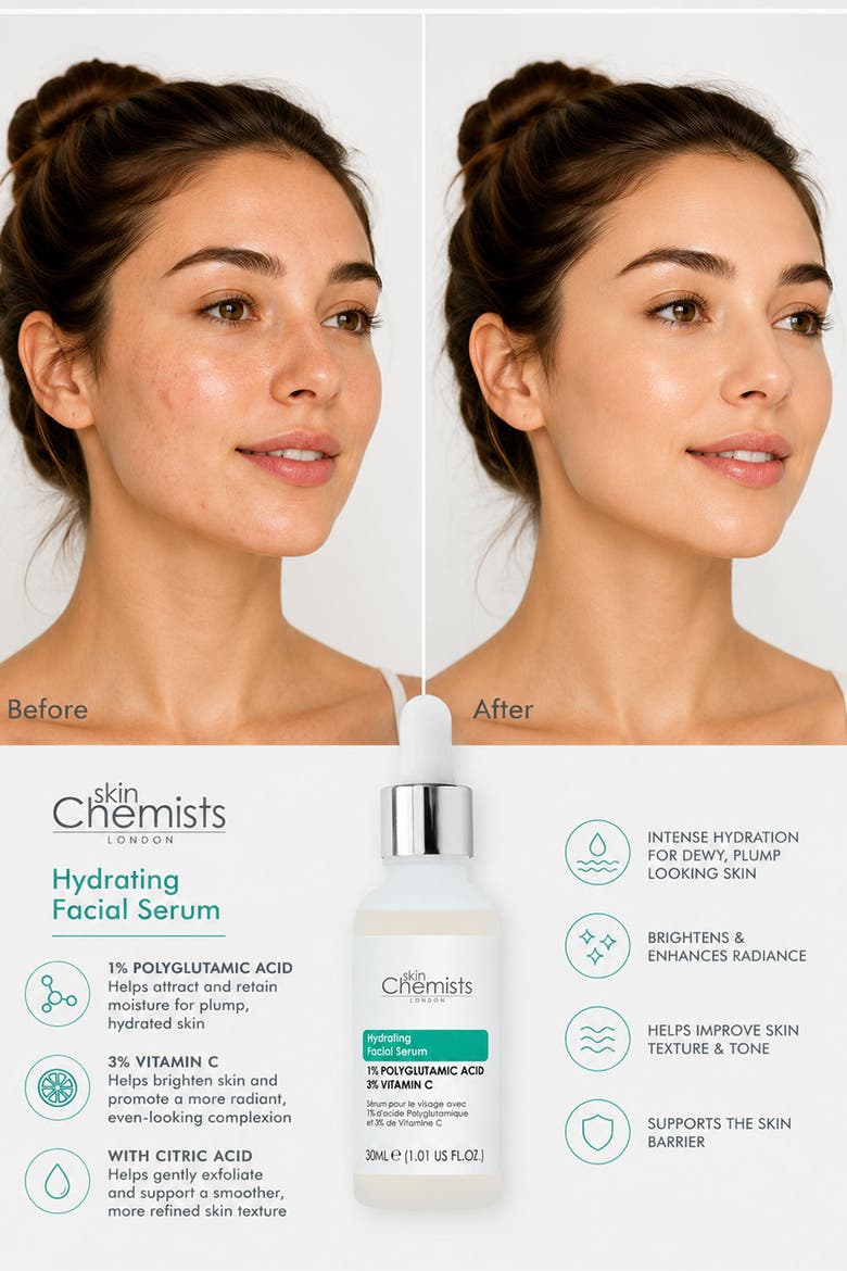 Hydrating Polyglutamic Acid 1%, Vitamin C 3%  Facial Serum 30ml, Alternate, color, White