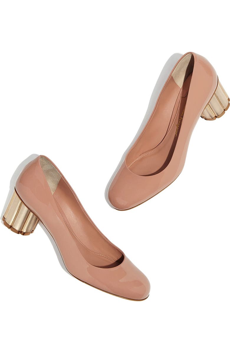 FERRAGAMO Salvatore Ferragamo Lucca Rounded Toe Flower Heel Pump, Alternate, color,