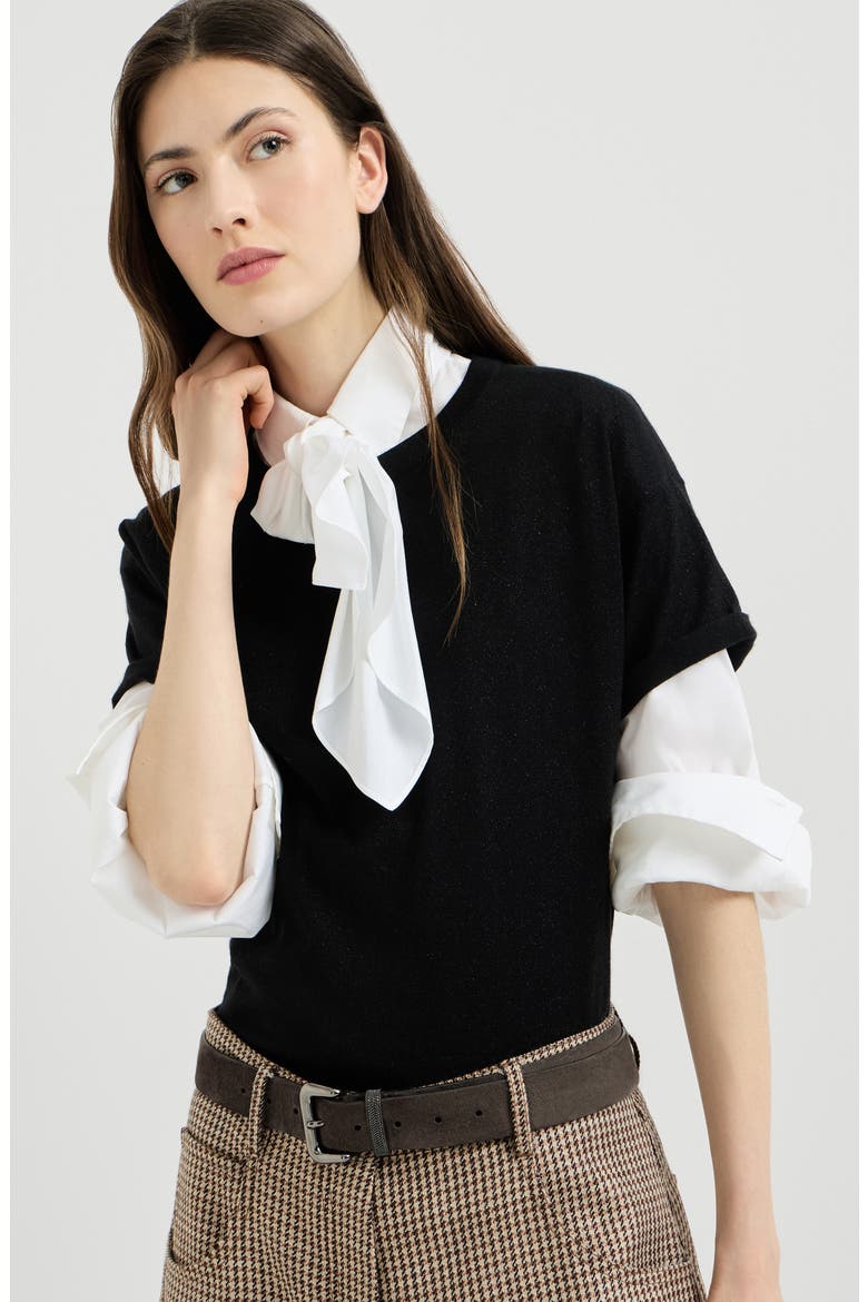 Sparkling cashmere and silk lightweight knit T-shirt, Alternate, color, Black