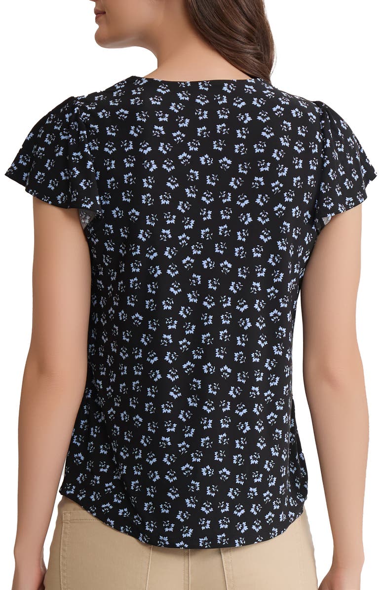 Jones New York Floral Flutter Sleeve Top, Alternate, color, Jones Black/ Chintz Blue