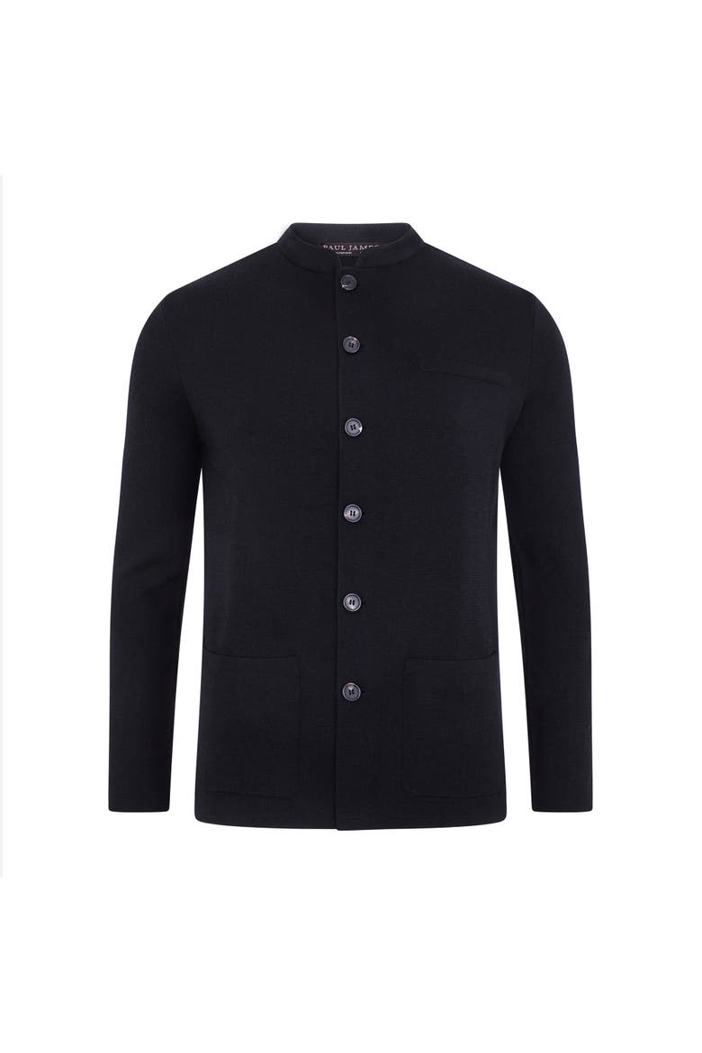 Merino Wool Knitted Nehru Jacket, Alternate, color, Black