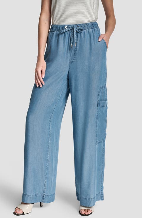 Denim Drawstring Cargo Pants