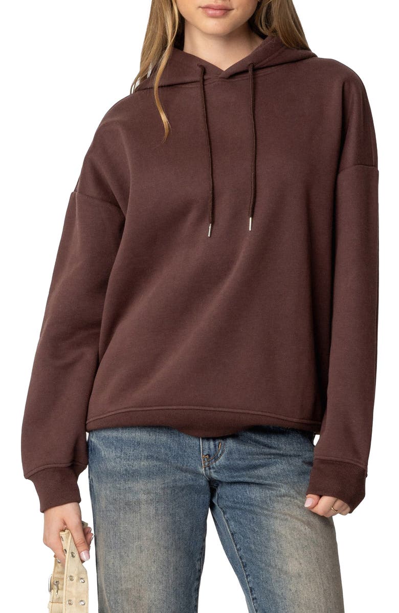 EDIKTED San Antonio Graphic Hoodie, Main, color, Brown