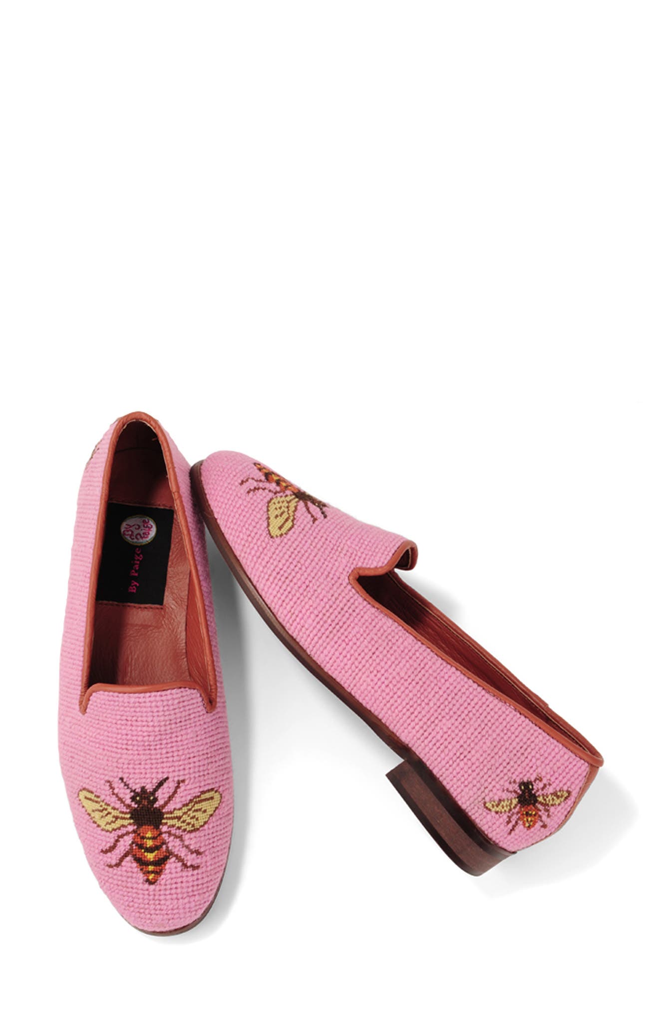 ByPaige Needlepoint Bee Flat, Alternate, color, Bee On Shrimp Pink