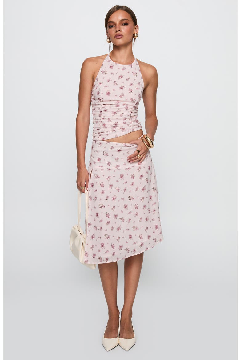 Floral Ruched Halter Crop Top & Skirt Set, Alternate, color, PINK FLORAL