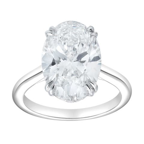 Evania 14K Gold Oval Cathedral Lab Grown Diamond Hidden Halo Engagement Ring - 5.15 Cts